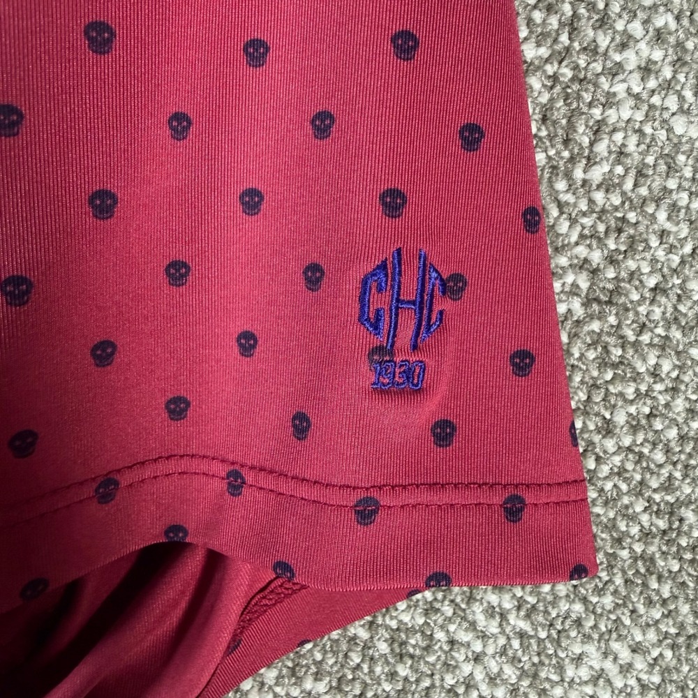 Greyson AOP Skull Print Performance Golf Polo Shirt Men XL Red Navy Athletic Top - Picture 6 of 9